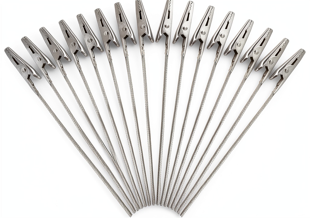 Installing PECULA metal alligator clips on a banquet table with foam base