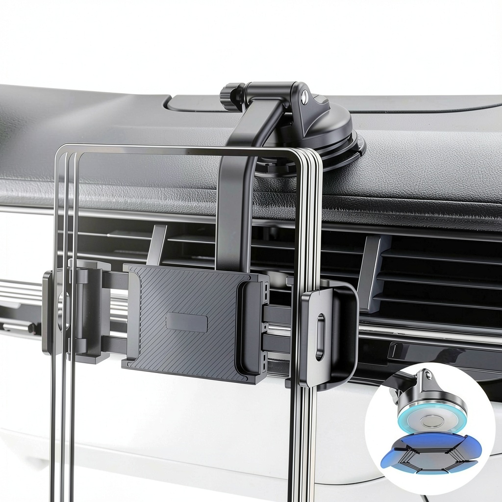 Installing eSamcore Car Tablet Holder Adjustable Black Mount on a glossy car dashboard