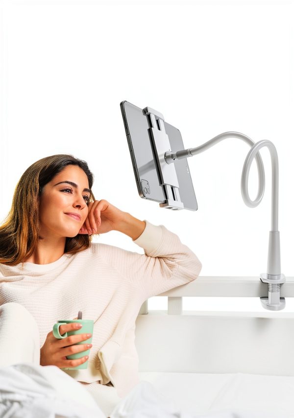 Adjustable Tablet Stand Tryone Aluminum Clamp Mount White Black-2