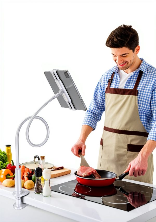 Adjustable Tablet Stand Tryone Aluminum Clamp Mount White Black-3
