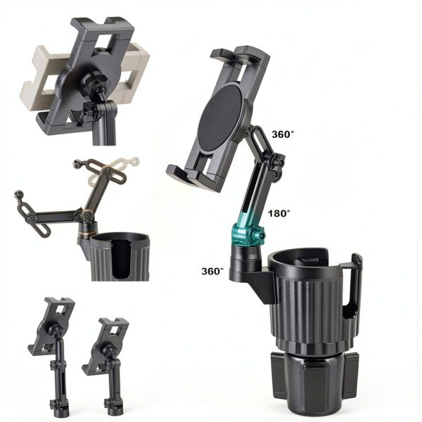 Peastrex Tablet Mount Cup Holder with Foldable Arm 360° Rotation Black-3