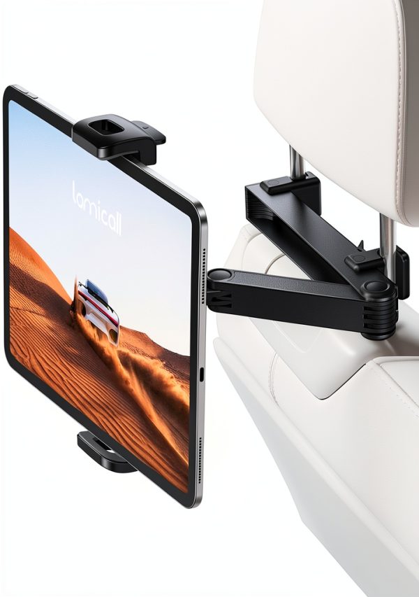 Lamicall Car Headrest Tablet Holder Black Metal Lock Extension Arm-0