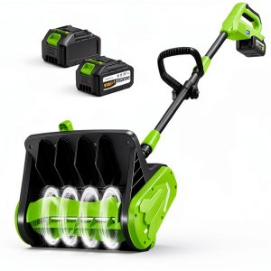 21V Cordless Electric Snow Shovel with 2×4.0Ah Batteries, LED Battery Display, 13.5" Clearing Width & 26FT Throw Distance, Lightweight Battery Snow Shovel for Driveways, Steps, Patios & Sidewalks-0