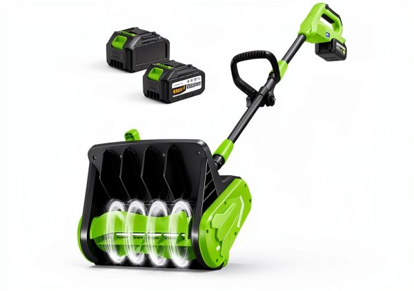 21V Cordless Electric Snow Shovel with 2×4.0Ah Batteries, LED Battery Display, 13.5" Clearing Width & 26FT Throw Distance, Lightweight Battery Snow Shovel for Driveways, Steps, Patios & Sidewalks-0