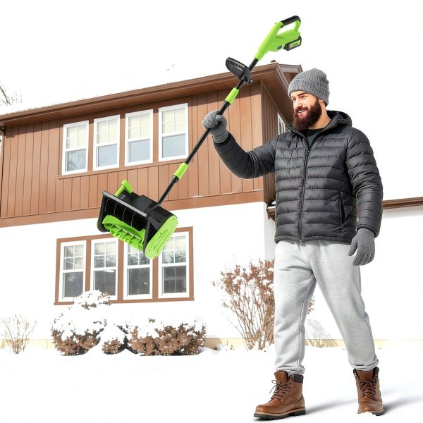 21V Cordless Electric Snow Shovel with 2×4.0Ah Batteries, LED Battery Display, 13.5" Clearing Width & 26FT Throw Distance, Lightweight Battery Snow Shovel for Driveways, Steps, Patios & Sidewalks-6